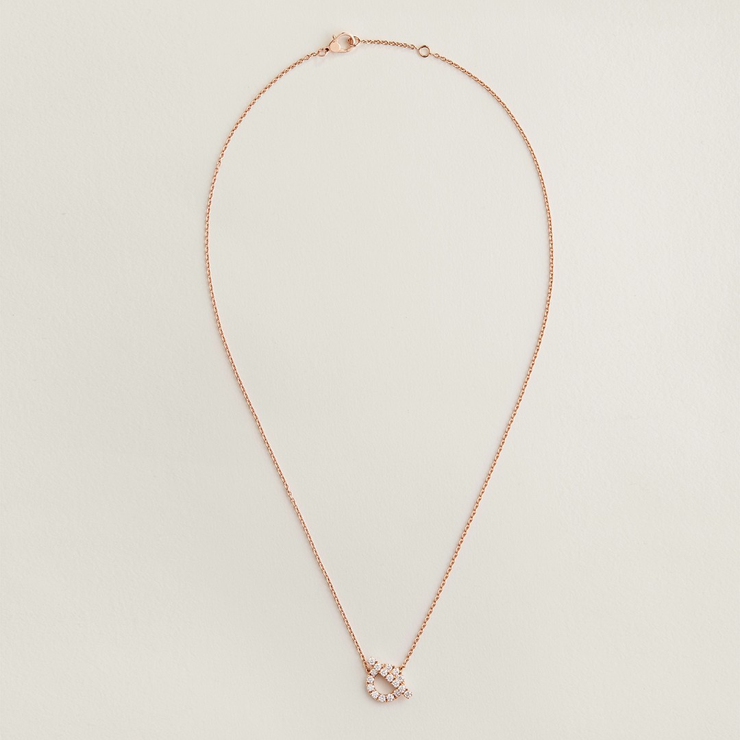 Hermes Finesse Pendant Necklace Rose Gold With Diamonds H219315B 00