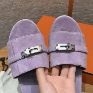 Hermes Gigi 50 Sandal Women High Heel Sandal Suede Goatskin Silver Kelly Buckle Violet Glycine H252152Z VY350 - Image 5