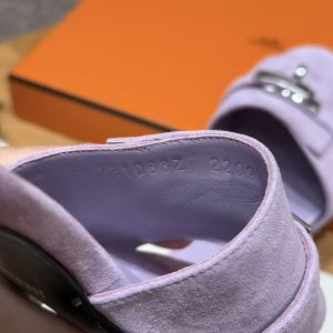 Hermes Gigi 50 Sandal Women High Heel Sandal Suede Goatskin Silver Kelly Buckle Violet Glycine H252152Z VY350 - Image 4