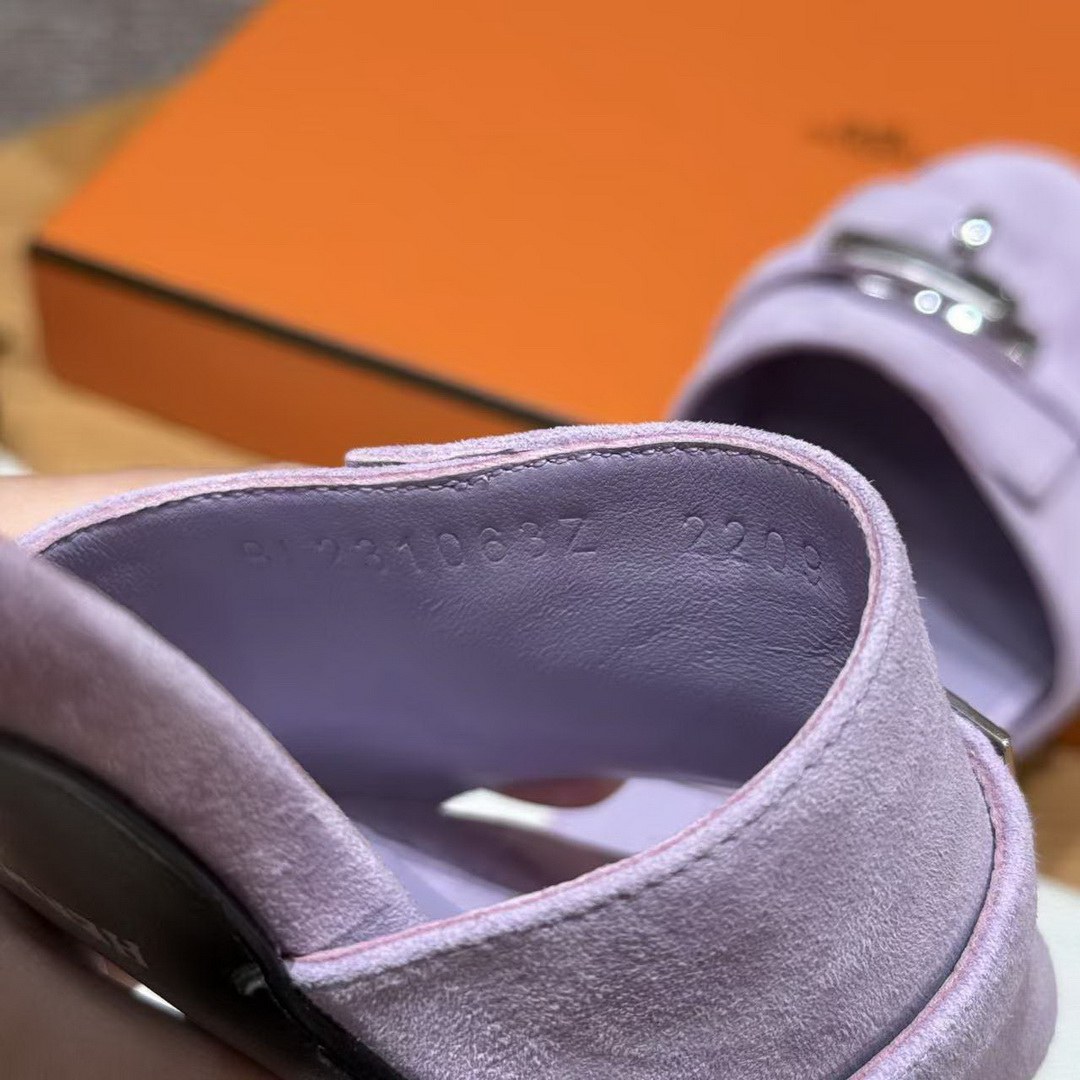 Hermes Gigi 50 Sandal Women High Heel Sandal Suede Goatskin Silver Kelly Buckle Violet Glycine H252152Z VY350 - Image 4
