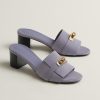 Hermes Gigi 50 Sandal Women High Heel Sandal Suede Goatskin Silver Kelly Buckle Violet Glycine H252152Z VY350