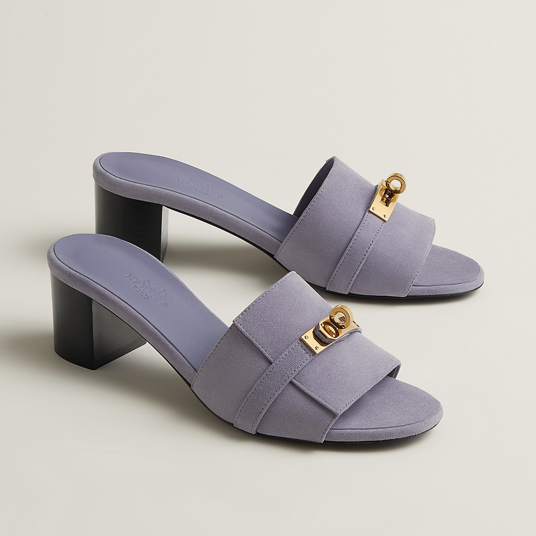 Hermes Gigi 50 Sandal Women High Heel Sandal Suede Goatskin Silver Kelly Buckle Violet Glycine H252152Z VY350