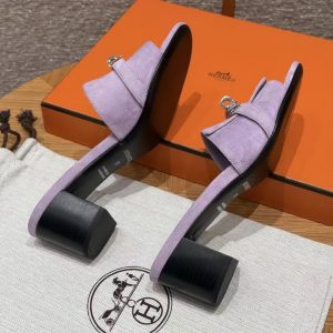 Hermes Gigi 50 Sandal Women High Heel Sandal Suede Goatskin Silver Kelly Buckle Violet Glycine H252152Z VY350 - Image 10