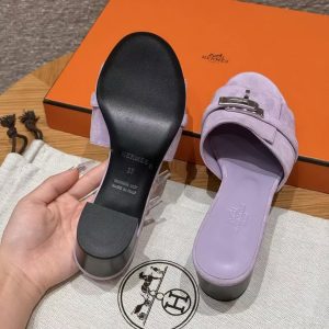 Hermes Gigi 50 Sandal Women High Heel Sandal Suede Goatskin Silver Kelly Buckle Violet Glycine H252152Z VY350 - Image 9