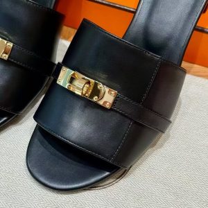 Hermes Gigi 50 Sandal Women High Heel Sandal Calfskin Gold Kelly Buckle Noir H232131Z 02360 - Image 15