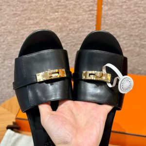 Hermes Gigi 50 Sandal Women High Heel Sandal Calfskin Gold Kelly Buckle Noir H232131Z 02360 - Image 13