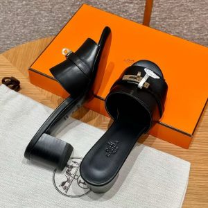 Hermes Gigi 50 Sandal Women High Heel Sandal Calfskin Gold Kelly Buckle Noir H232131Z 02360 - Image 9