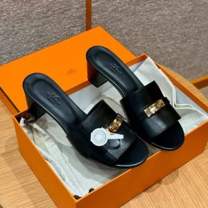 Hermes Gigi 50 Sandal Women High Heel Sandal Calfskin Gold Kelly Buckle Noir H232131Z 02360 - Image 5