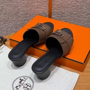 Hermes Gigi 50 Sandal Women High Heel Sandal Calfskin Silver Kelly Buckle Etoupe H251022Z X3345 - Image 12