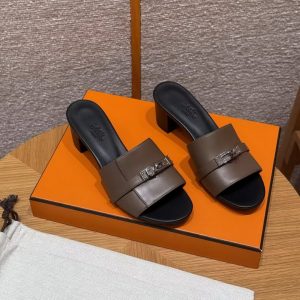 Hermes Gigi 50 Sandal Women High Heel Sandal Calfskin Silver Kelly Buckle Etoupe H251022Z X3345 - Image 8