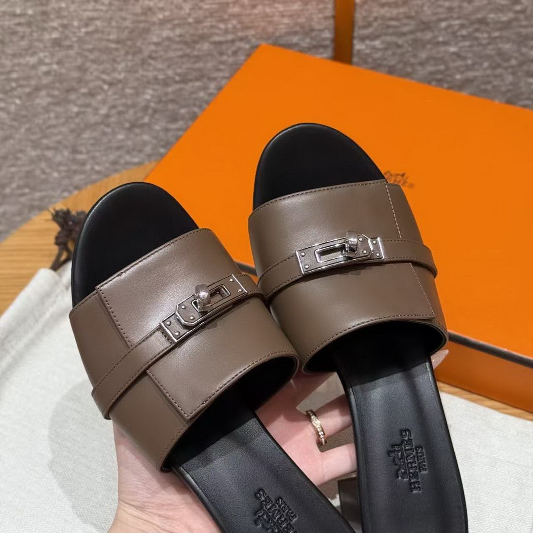 Hermes Gigi 50 Sandal Women High Heel Sandal Calfskin Silver Kelly Buckle Etoupe H251022Z X3345 - Image 5