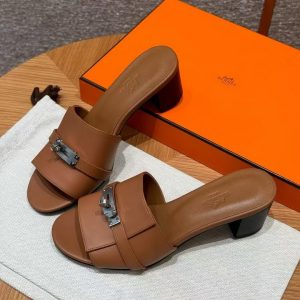 Alternative view of Hermes Gigi 50 Sandal Women High Heel Sandal Calfskin Silver Kelly Buckle Naturel H231063Z A3350