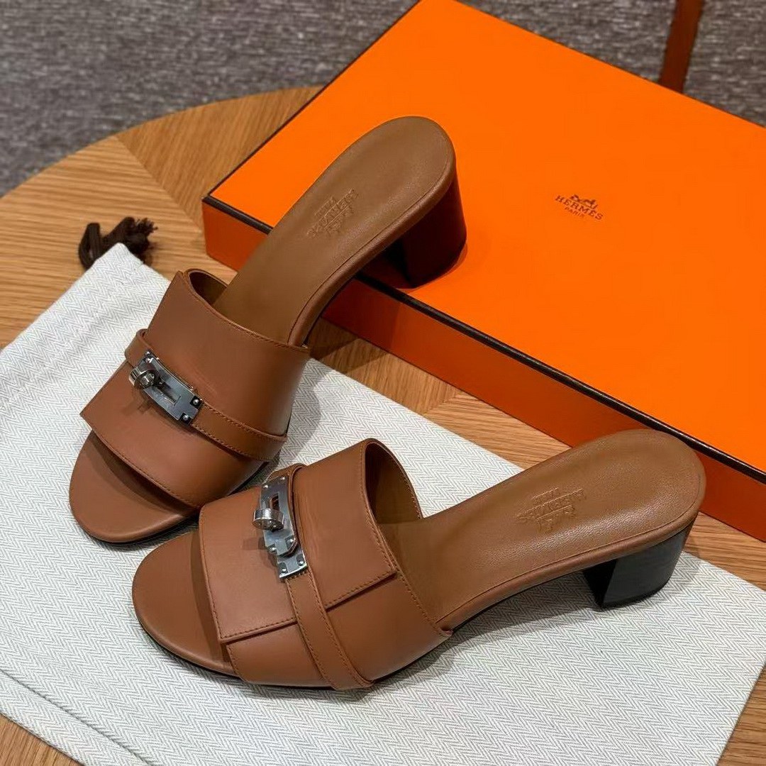 Hermes Gigi 50 Sandal Women High Heel Sandal Calfskin Silver Kelly Buckle Naturel H231063Z A3350 - Image 2