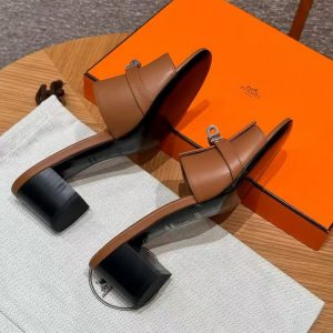 Hermes Gigi 50 Sandal Women High Heel Sandal Calfskin Silver Kelly Buckle Naturel H231063Z A3350 - Image 17