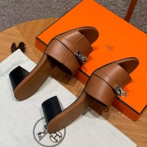 Hermes Gigi 50 Sandal Women High Heel Sandal Calfskin Silver Kelly Buckle Naturel H231063Z A3350 - Image 16