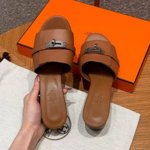 Hermes Gigi 50 Sandal Women High Heel Sandal Calfskin Silver Kelly Buckle Naturel H231063Z A3350 - Image 15