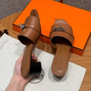Hermes Gigi 50 Sandal Women High Heel Sandal Calfskin Silver Kelly Buckle Naturel H231063Z A3350 - Image 14