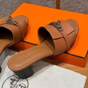 Hermes Gigi 50 Sandal Women High Heel Sandal Calfskin Silver Kelly Buckle Naturel H231063Z A3350 - Image 12