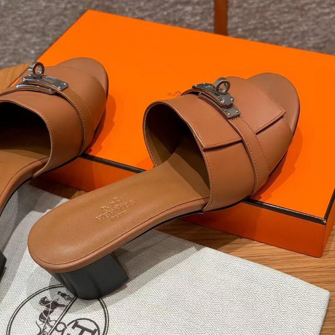 Hermes Gigi 50 Sandal Women High Heel Sandal Calfskin Silver Kelly Buckle Naturel H231063Z A3350 - Image 12