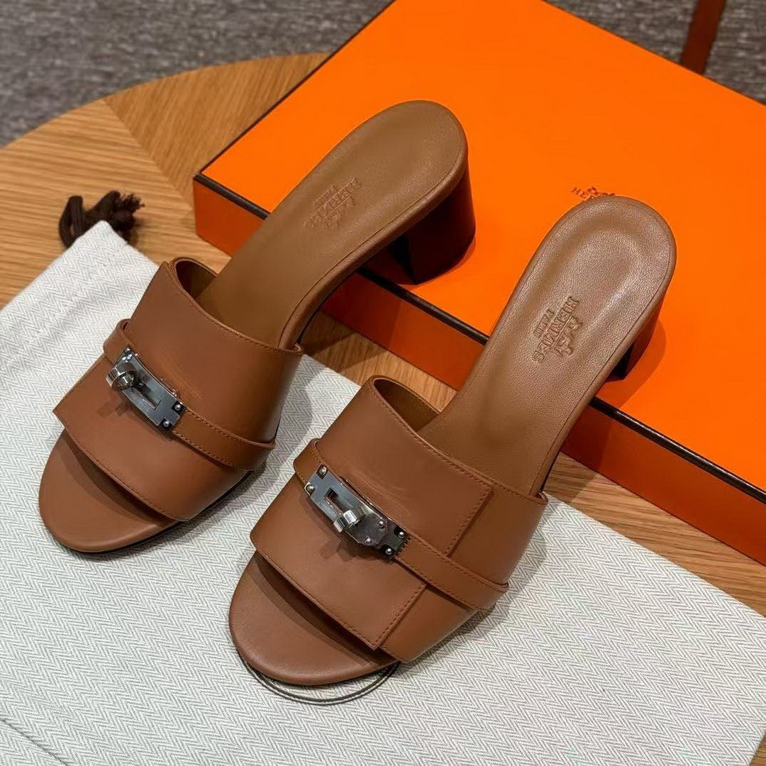 Hermes Gigi 50 Sandal Women High Heel Sandal Calfskin Silver Kelly Buckle Naturel H231063Z A3350 - Image 11