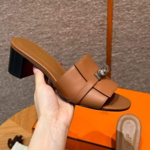 Hermes Gigi 50 Sandal Women High Heel Sandal Calfskin Silver Kelly Buckle Naturel H231063Z A3350 - Image 10