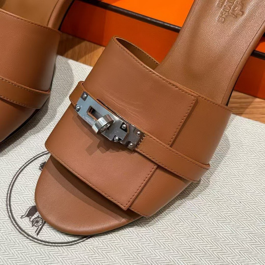 Hermes Gigi 50 Sandal Women High Heel Sandal Calfskin Silver Kelly Buckle Naturel H231063Z A3350 - Image 5