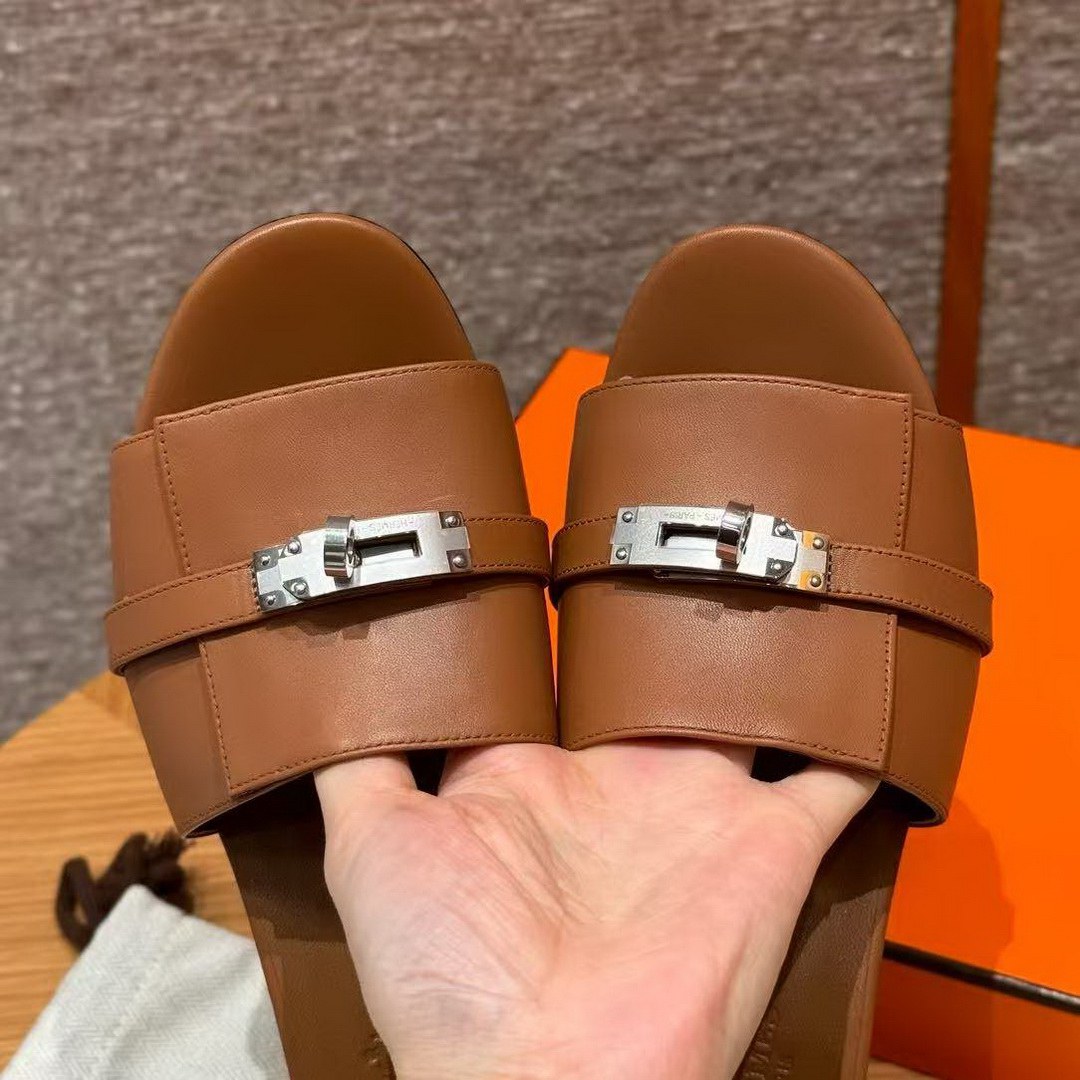 Hermes Gigi 50 Sandal Women High Heel Sandal Calfskin Silver Kelly Buckle Naturel H231063Z A3350 - Image 4