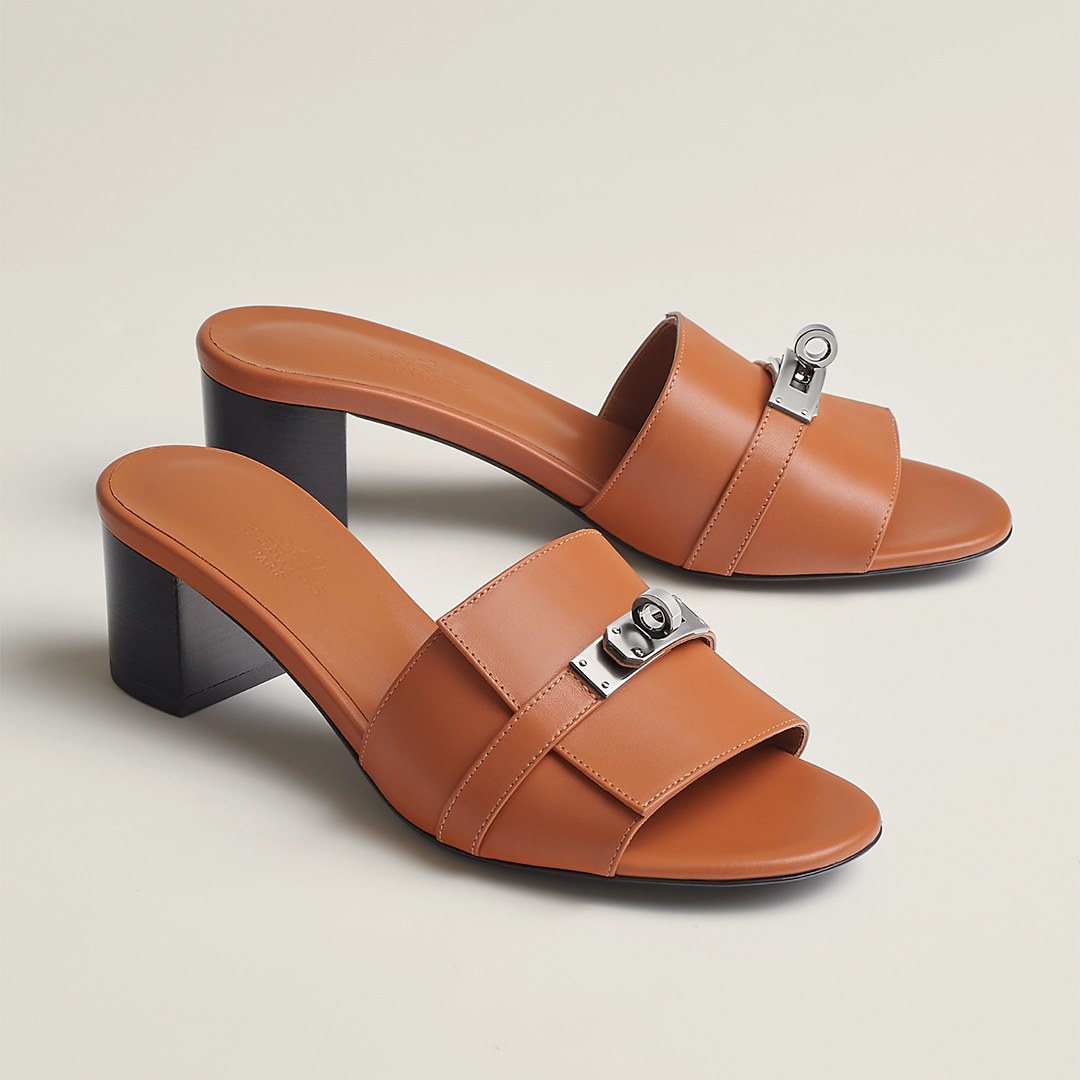 Hermes Gigi 50 Sandal Women High Heel Sandal Calfskin Silver Kelly Buckle Naturel H231063Z A3350