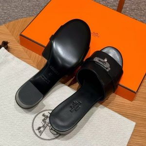 Hermes Gigi 50 Sandal Women High Heel Sandal Calfskin Silver Kelly Buckle Noir H231063Z 02355 - Image 8