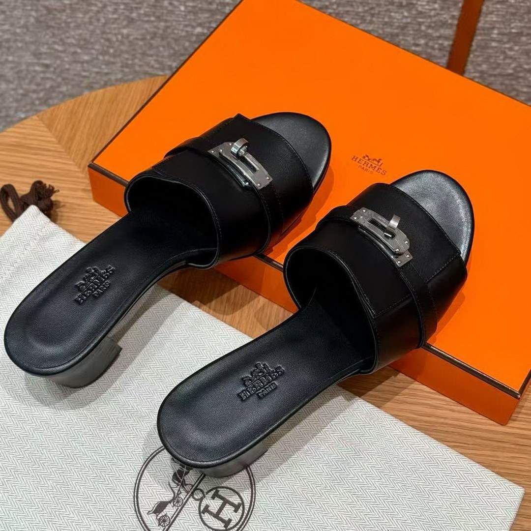Hermes Gigi 50 Sandal Women High Heel Sandal Calfskin Silver Kelly Buckle Noir H231063Z 02355 - Image 6