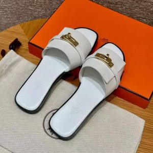 Alternative view of Hermes Giulia Sandal Women Calfskin Gold Kelly Buckle Blanc H232129Z 90350