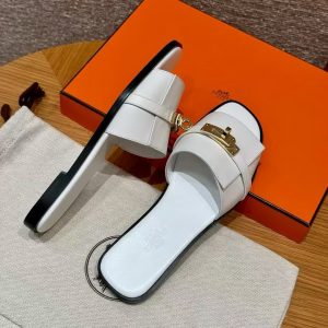 Hermes Giulia Sandal Women Calfskin Gold Kelly Buckle Blanc H232129Z 90350 - Image 17
