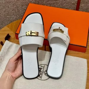 Hermes Giulia Sandal Women Calfskin Gold Kelly Buckle Blanc H232129Z 90350 - Image 15