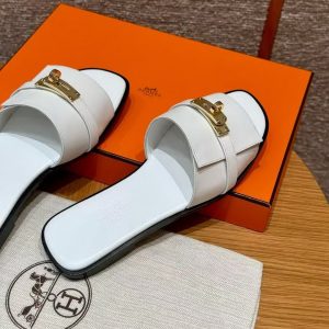 Hermes Giulia Sandal Women Calfskin Gold Kelly Buckle Blanc H232129Z 90350 - Image 12