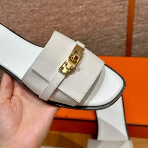 Hermes Giulia Sandal Women Calfskin Gold Kelly Buckle Blanc H232129Z 90350 - Image 8