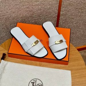 Hermes Giulia Sandal Women Calfskin Gold Kelly Buckle Blanc H232129Z 90350 - Image 4
