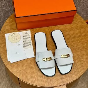 Hermes Giulia Sandal Women Calfskin Gold Kelly Buckle Blanc H232129Z 90350 - Image 3