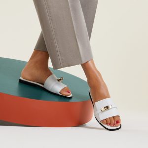 Hermes Giulia Sandal Women Calfskin Gold Kelly Buckle Blanc H232129Z 90350 - Image 18