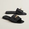 Hermes Giulia Sandal Women Calfskin Gold Kelly Buckle Noir H232129Z 02350
