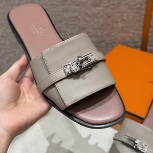 Hermes Giulia Sandal Women Calfskin Silver Kelly Buckle Beige Galet H251028Z BG345 - Image 6