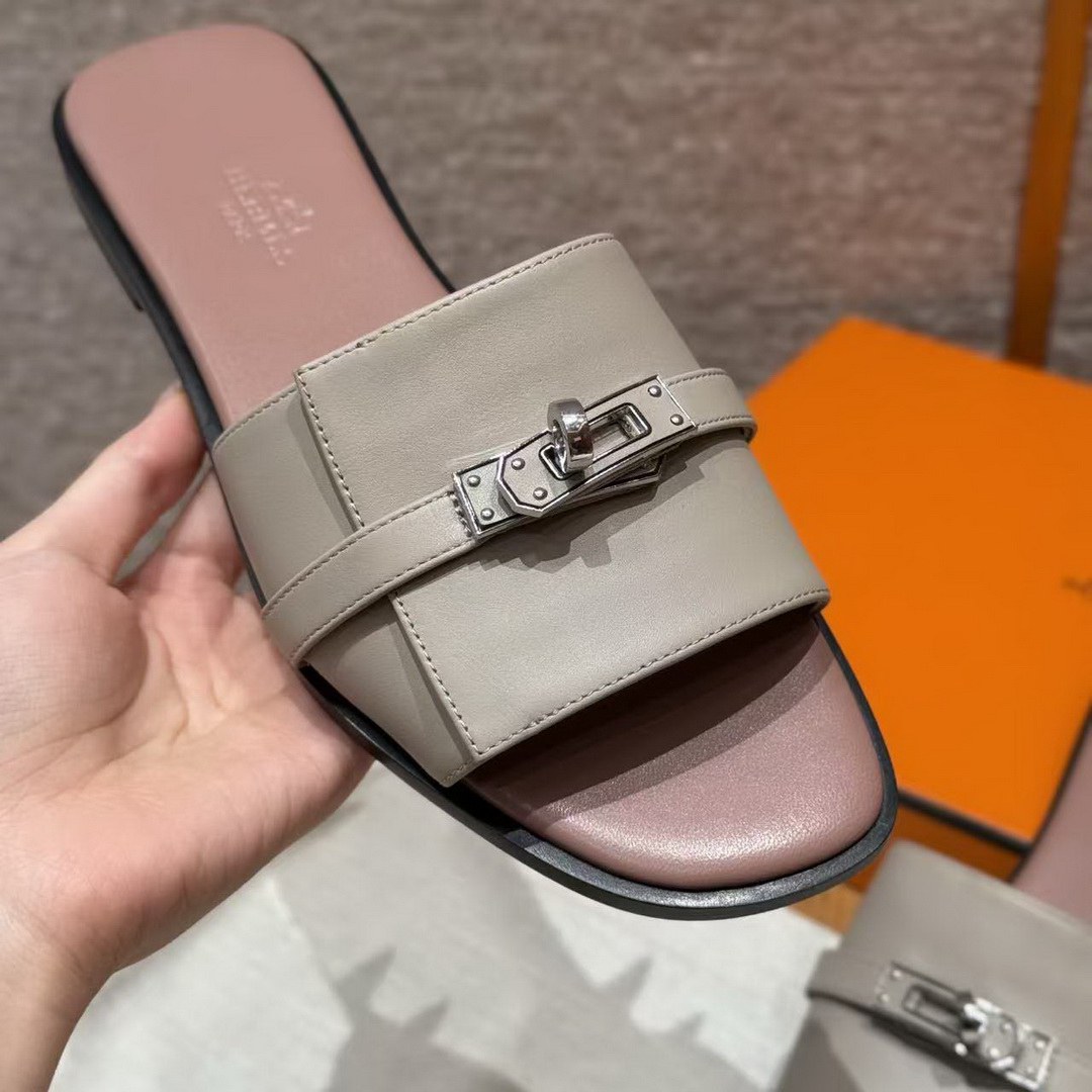 Hermes Giulia Sandal Women Calfskin Silver Kelly Buckle Beige Galet H251028Z BG345 - Image 6