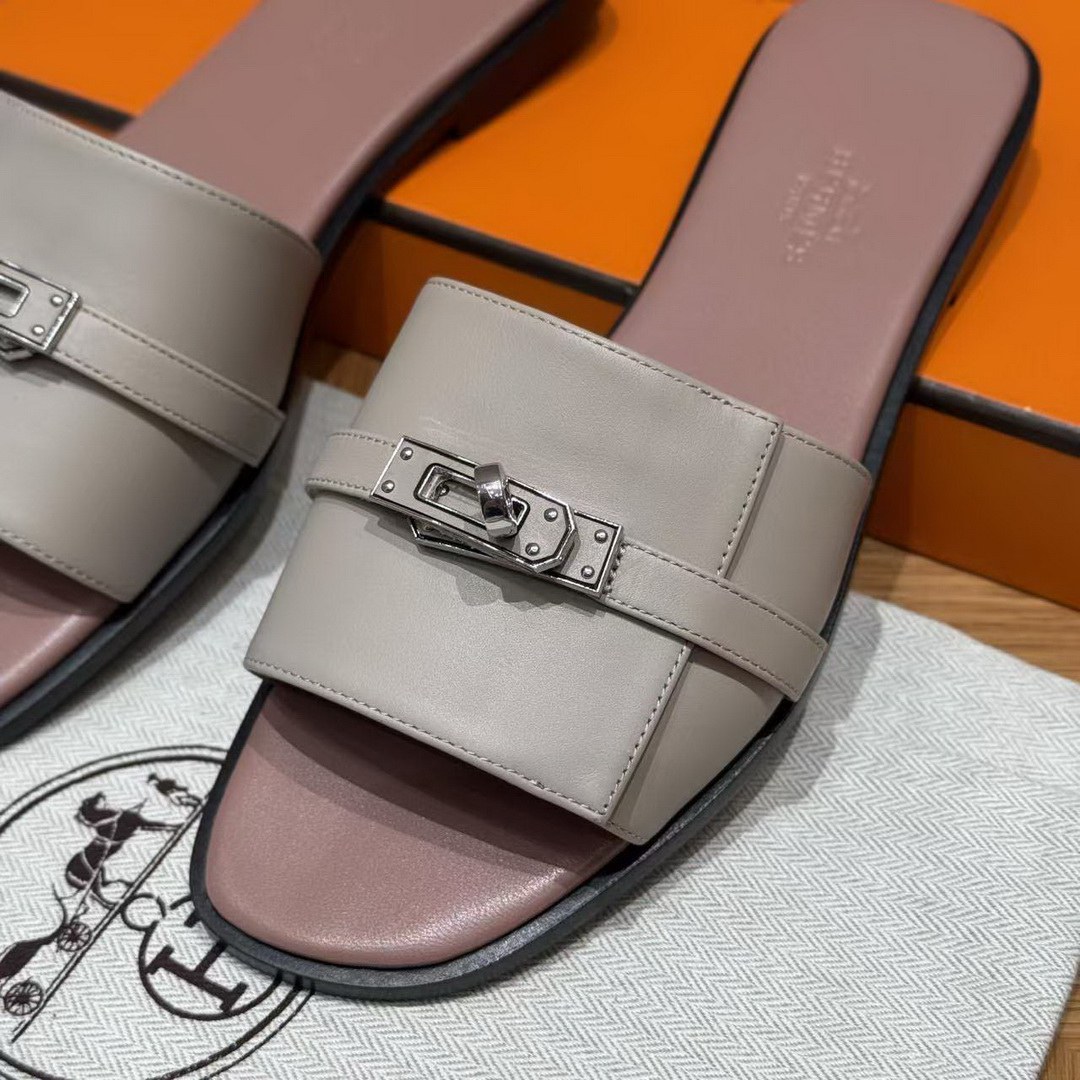 Hermes Giulia Sandal Women Calfskin Silver Kelly Buckle Beige Galet H251028Z BG345 - Image 5