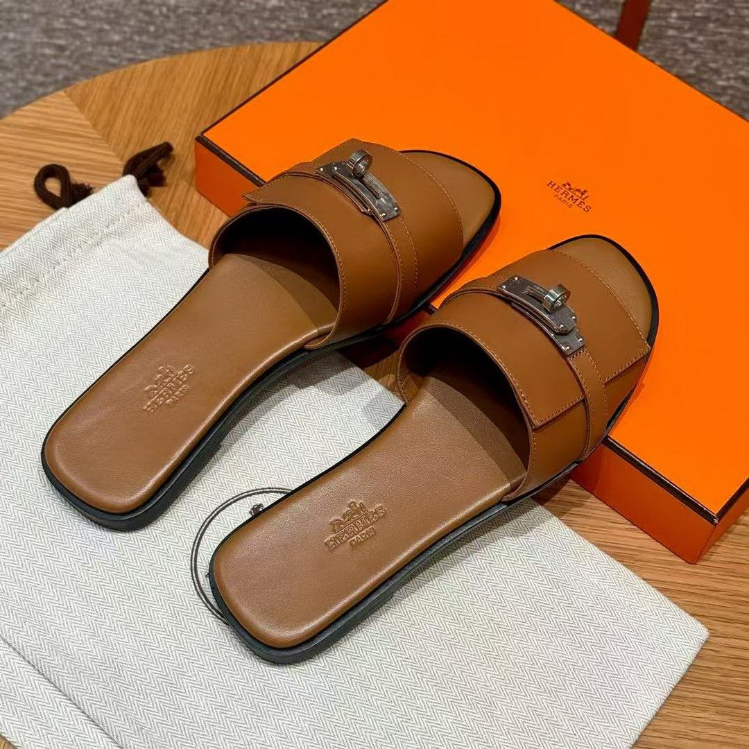 Hermes Giulia Sandal Women Calfskin Silver Kelly Buckle Naturel H231056Z A3340 - Image 2