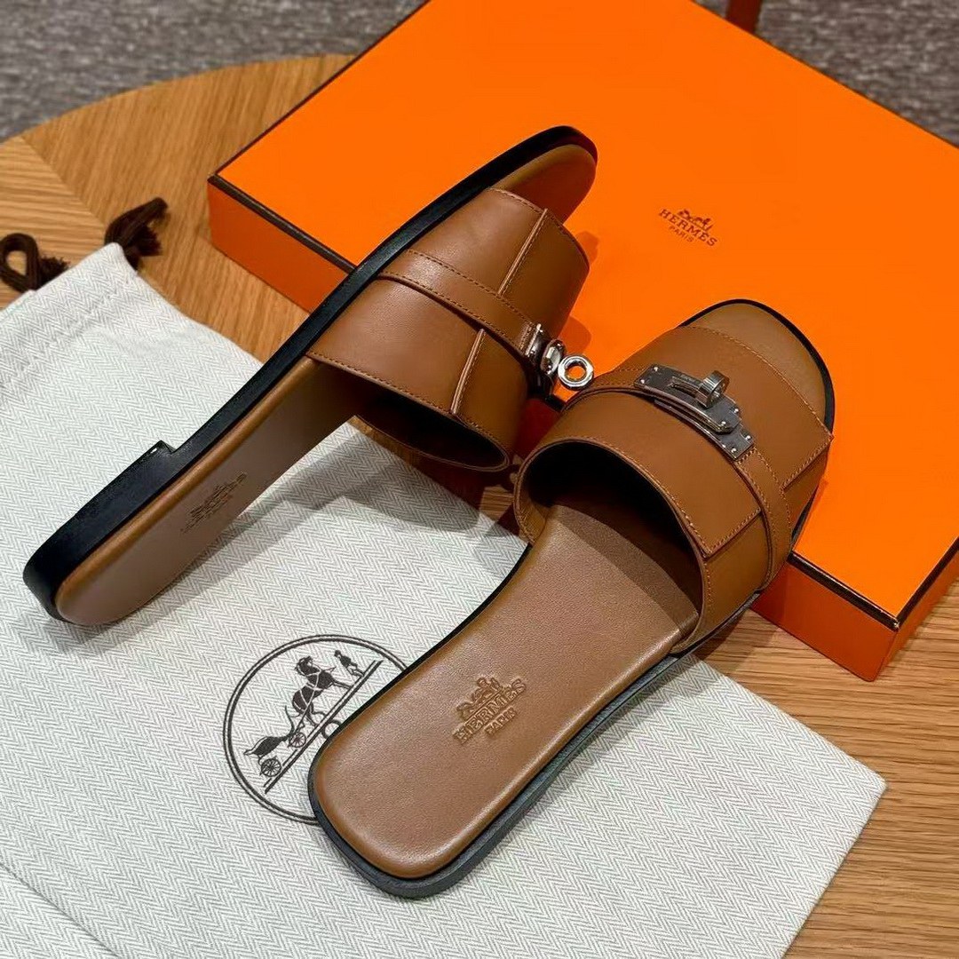 Hermes Giulia Sandal Women Calfskin Silver Kelly Buckle Naturel H231056Z A3340 - Image 12