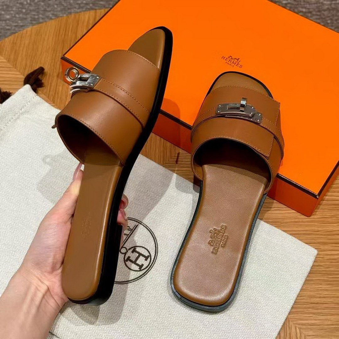Hermes Giulia Sandal Women Calfskin Silver Kelly Buckle Naturel H231056Z A3340 - Image 10