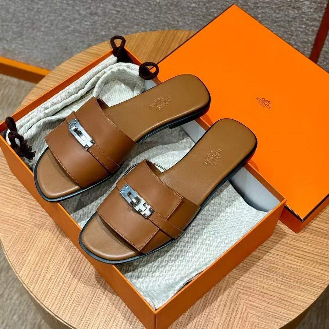 Hermes Giulia Sandal Women Calfskin Silver Kelly Buckle Naturel H231056Z A3340 - Image 8