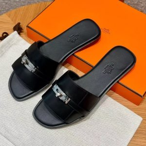 Alternative view of Hermes Giulia Sandal Women Calfskin Silver Kelly Buckle Noir H231056Z 02350