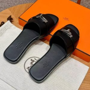 Hermes Giulia Sandal Women Calfskin Silver Kelly Buckle Noir H231056Z 02350 - Image 9