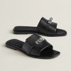 Hermes Giulia Sandal Women Calfskin Silver Kelly Buckle Noir H231056Z 02350