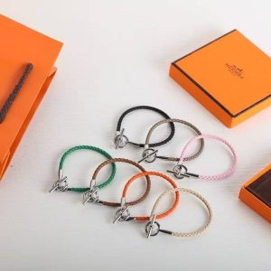 Alternative view of Hermes Glenan Bracelet Rose Gold Swift Calfskin and Metal Étoupe H071681FO18T2